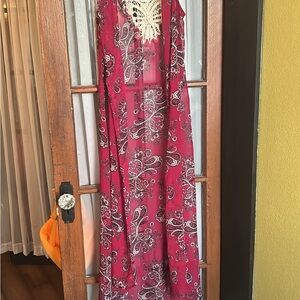 Charlotte Russe Red Paisley Maxi Cardigan